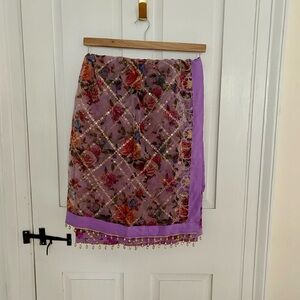 Floral Sequin Dupatta with Lilac/Purple Trim
